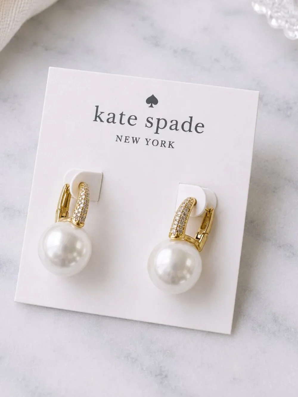 Kate Spade Pearl Drop Huggie Earrings Gold Crystal Earrings ✨